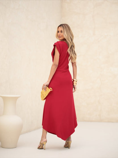 VESTIDO VERMELHO MID ASSIMETRICO