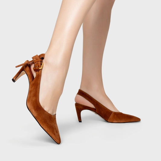 SCARPIN CARRANO SLINGBACK SALTO F COURO SUEDE