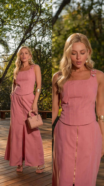 CONJUNTO TOP E SAIA COM ZIPER