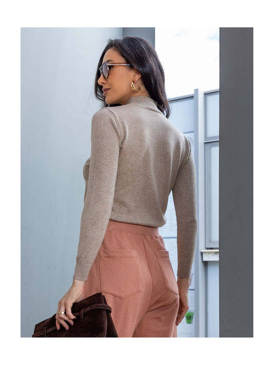 Blusa Luzia Fazzolli Trico Gola Alta Kaki