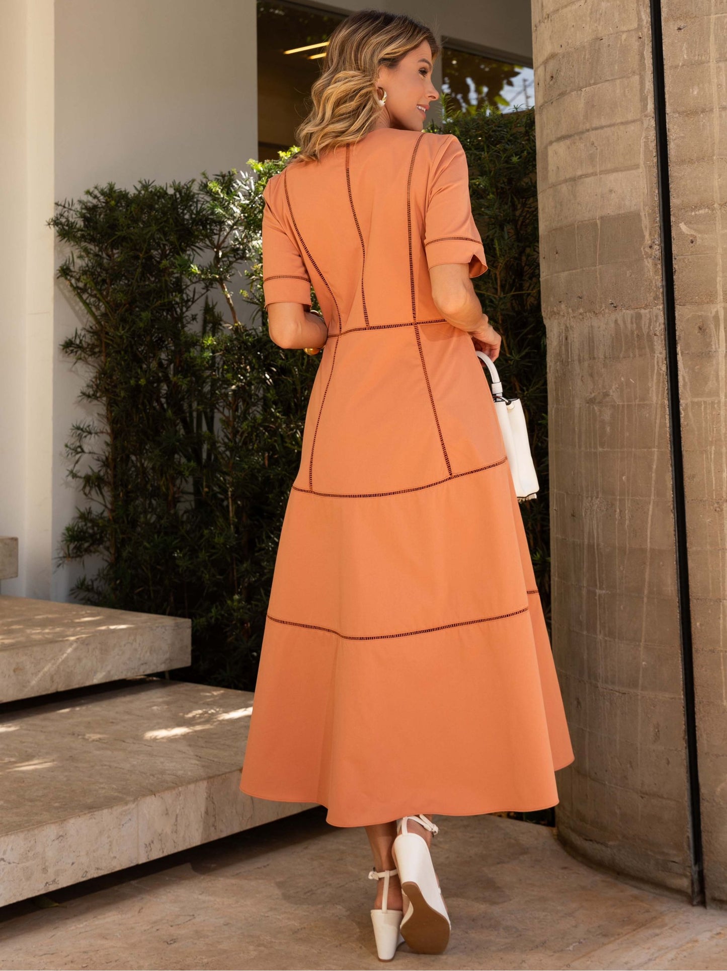 Vestido Luzia Fazzolli Sarja Com Pontos Terracota