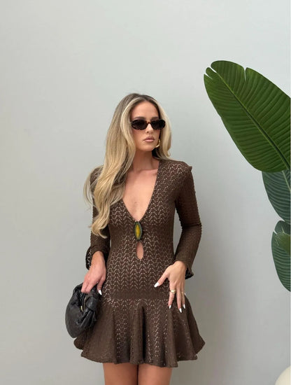 VESTIDO CLOUDE MAIA MARROM