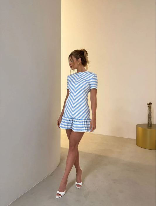 VESTIDO CLOUDE CATARINA LISTRA AZUL