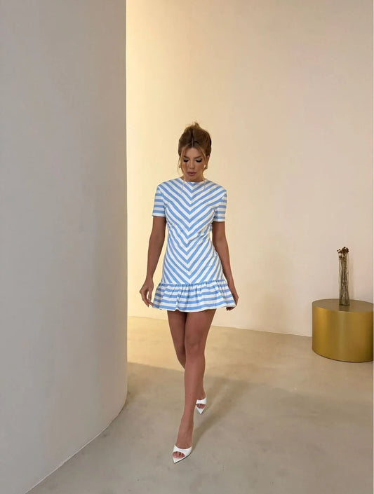 VESTIDO CLOUDE CATARINA LISTRA AZUL