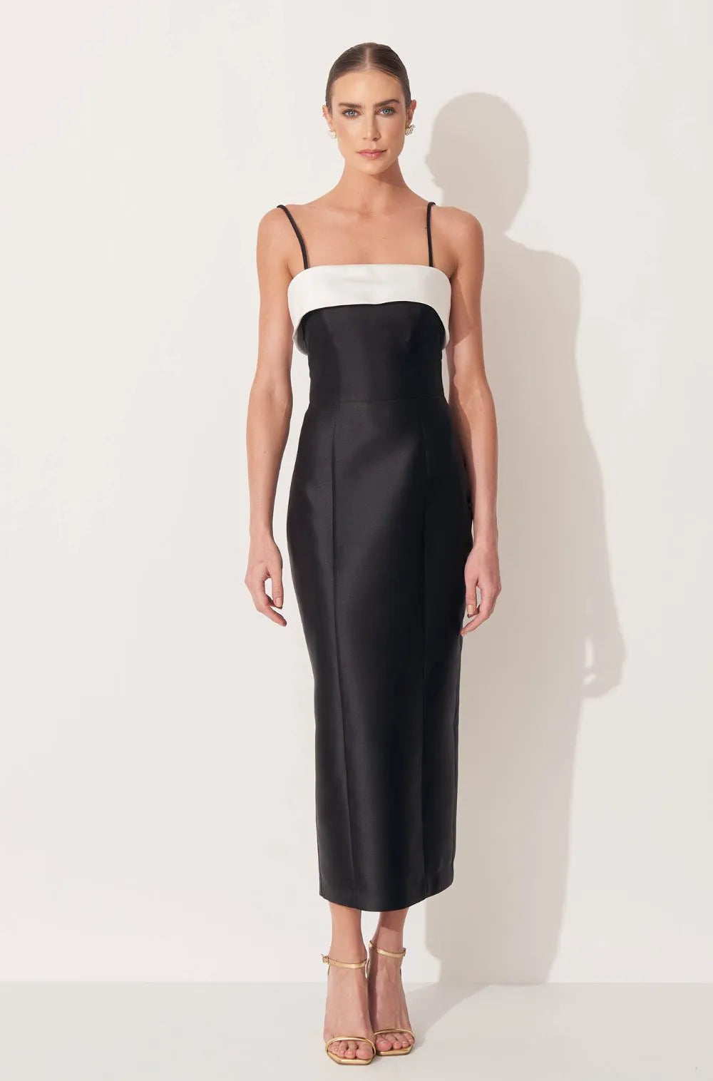 VESTIDO DPSCO MIDI ELIS PRETO E BRANCO