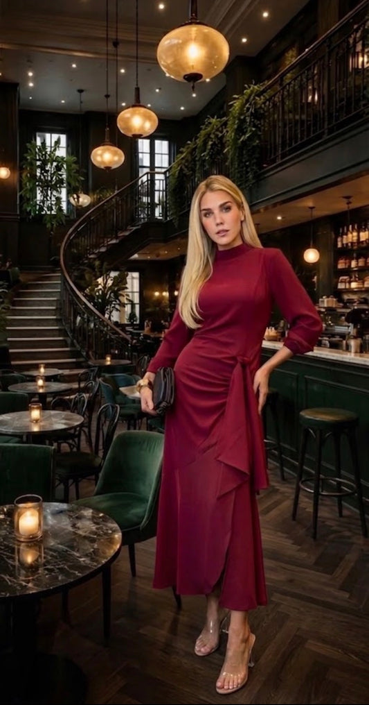 VESTIDO LUZIA FAZZOLLI ALFAIA DRAPEADO VINHO