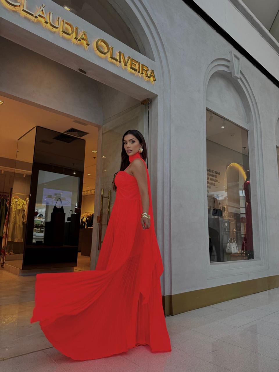 Vestido Amarante Nicoly Longo Fluido Com Cinto