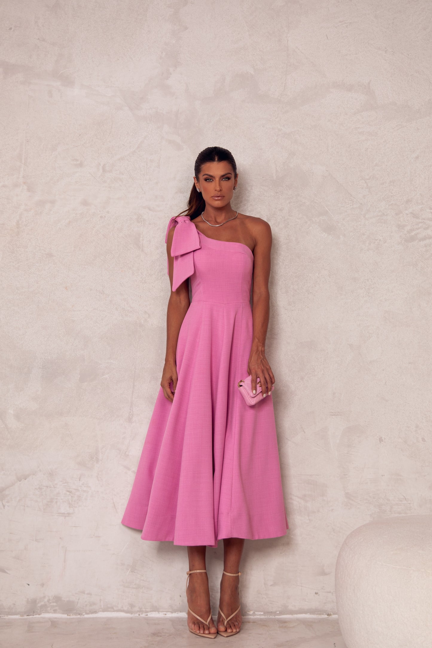 Vestido Limonada Pink Rs Aliança Assimetrico Cinto
