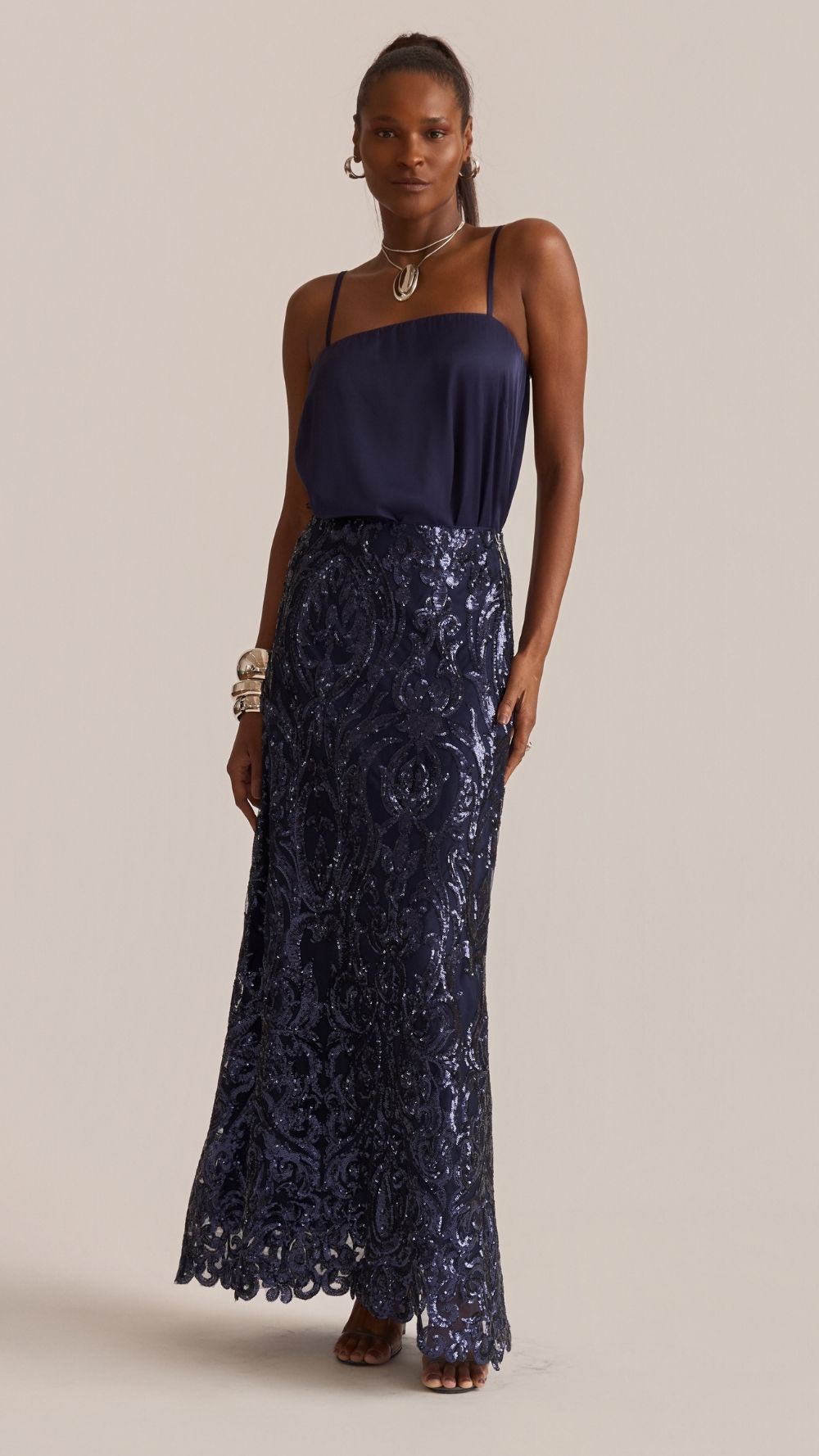 SAIA RAIZZ BLOOM MIDI PAETE MARINHO