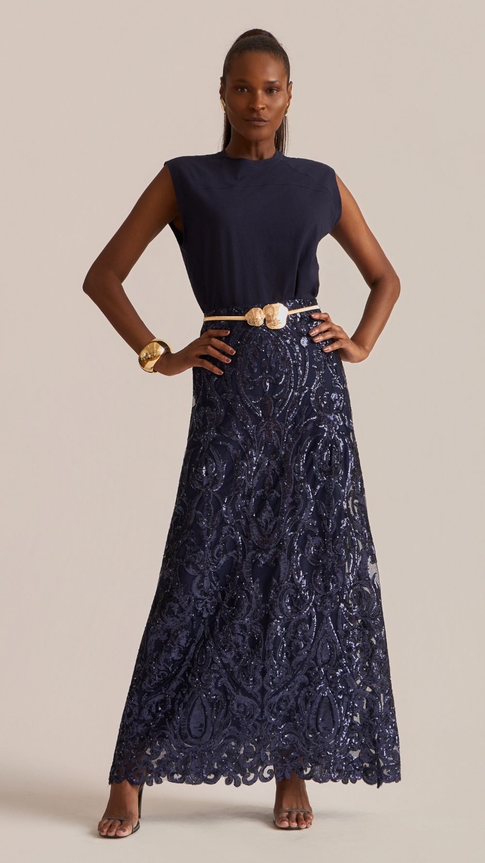 SAIA RAIZZ BLOOM MIDI PAETE MARINHO