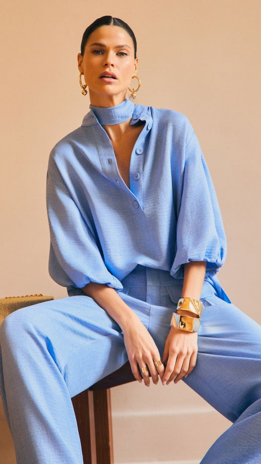 BLUSA RAIZZ MG BUFANTE AZUL CELESTE