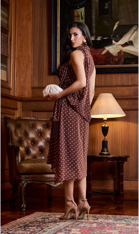 VESTIDO LUZIA FAZZOLLI POA MARROM DETALHE FRANJA