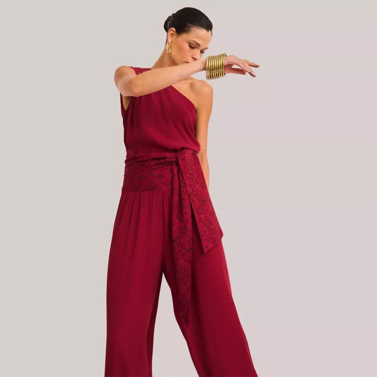 Macacão raizz fatima bordado vinho