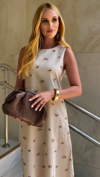 Vestido midi c/ fendas laterais bege