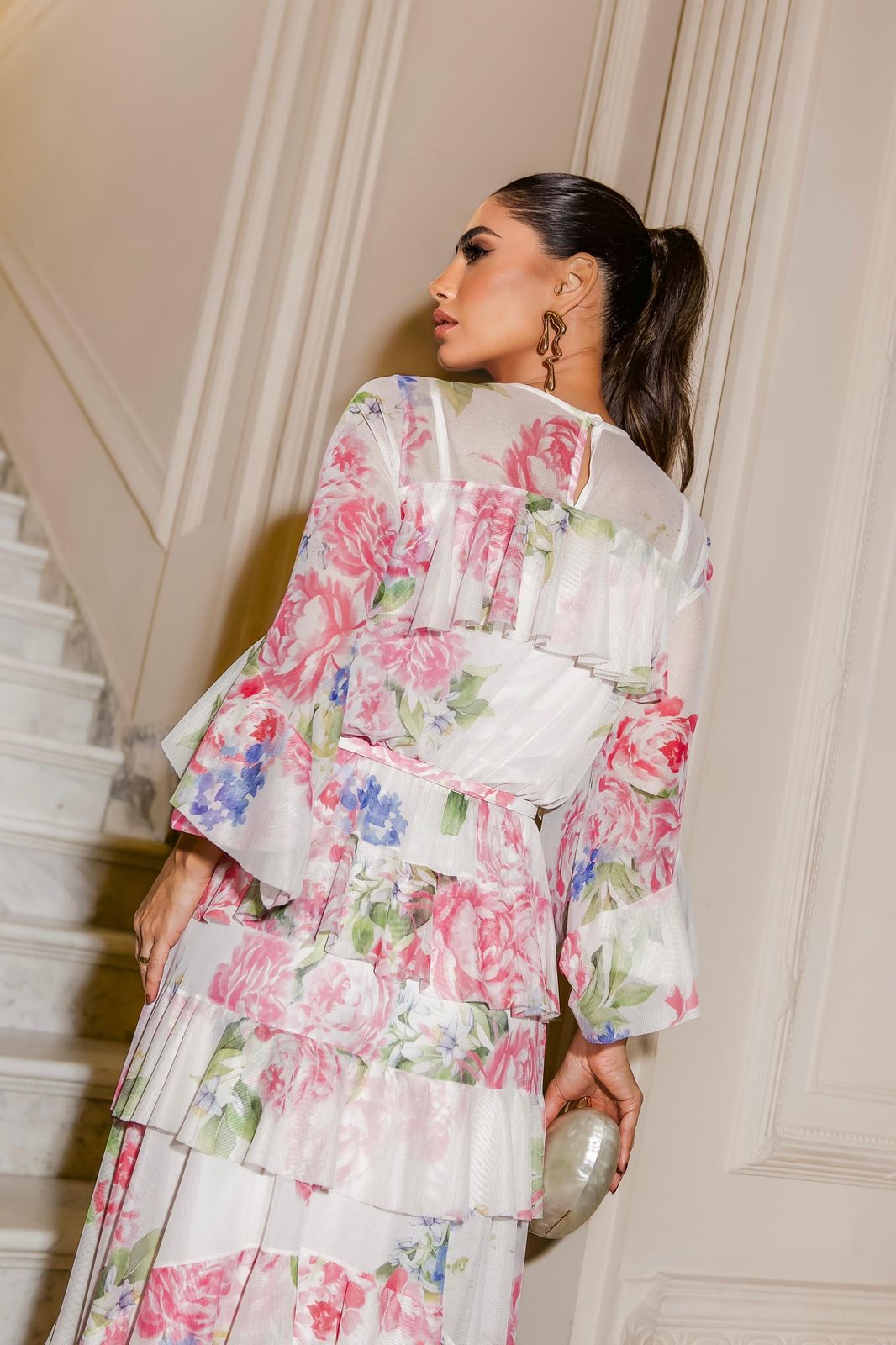 Vestido Luzia Fazzolli Tule Estampado Floral