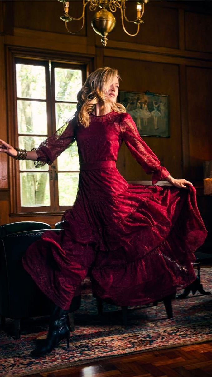VESTIDO LUZIA FAZZOLLI RENDA COM FAIXA VINHO