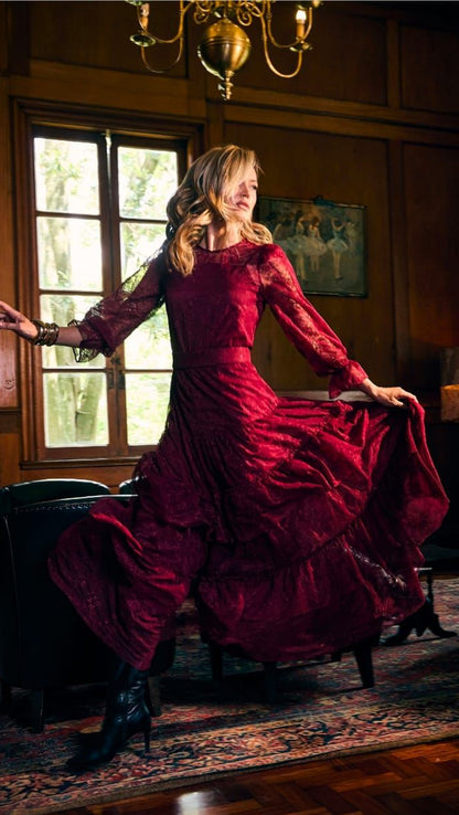 VESTIDO LUZIA FAZZOLLI RENDA COM FAIXA VINHO