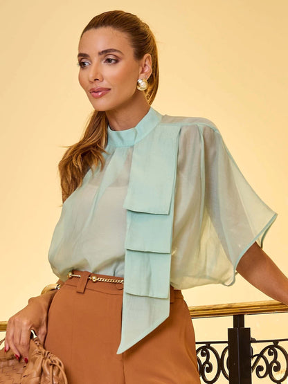 BLUSA LUZIA FAZZOLLI ORGANZA LIOCEL C LAÇO VERDE