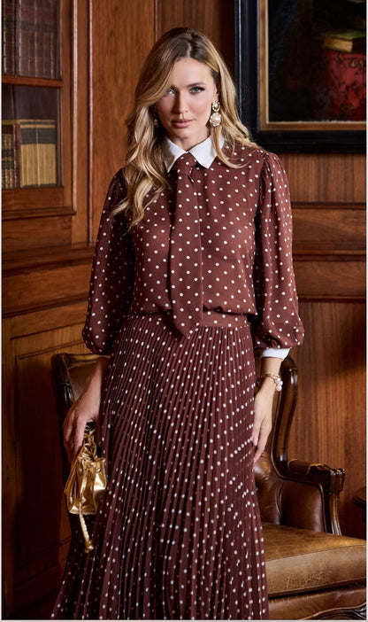 CONJUNTO LUZIA FAZZOLLI CHIFF PLISSADO POA MARROM