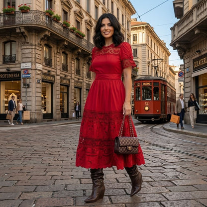 VESTIDO LUZIA FAZZOLLI LAISE C ENTREMEIO VERMELHO