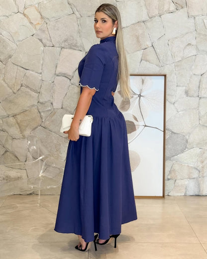 Vestido Amarante Midi Bordado Azul