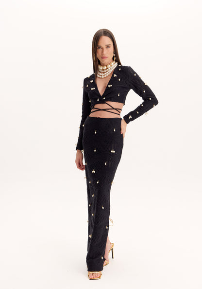 Conjunto Amarante Denise Top E Saia Aplicações