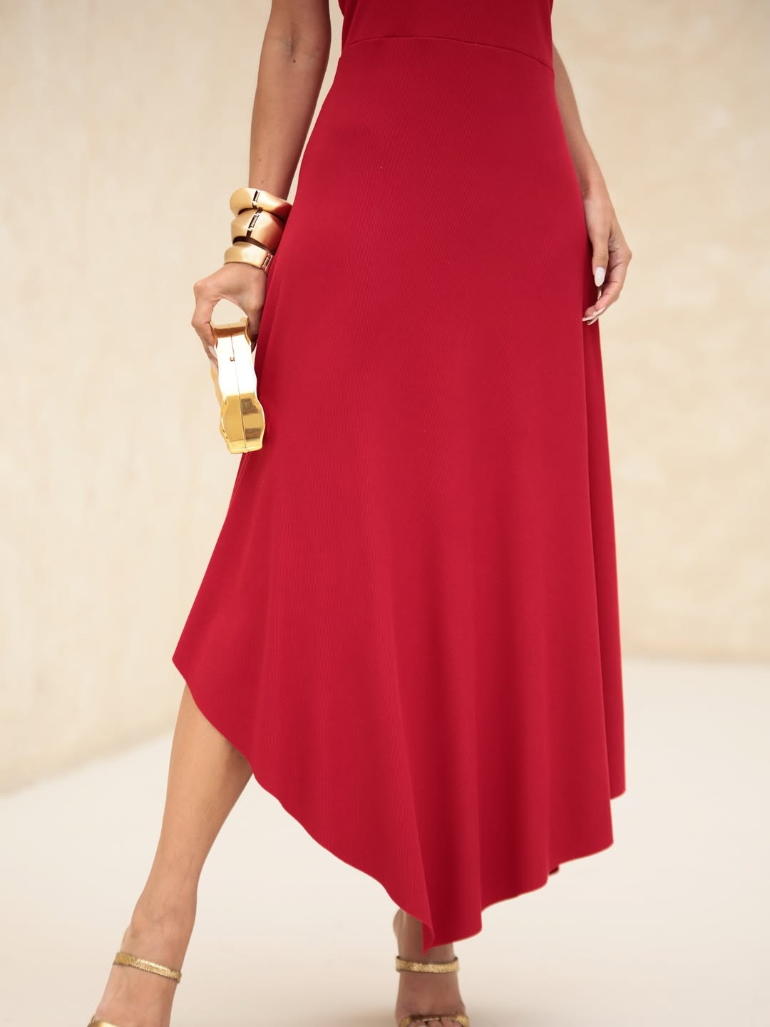 VESTIDO VERMELHO MID ASSIMETRICO