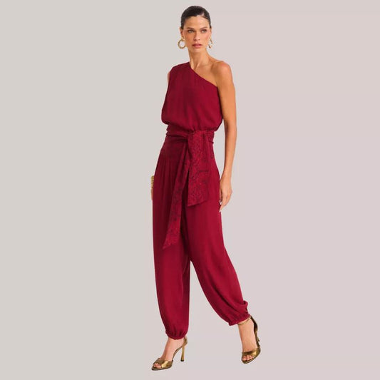 Macacão raizz fatima bordado vinho