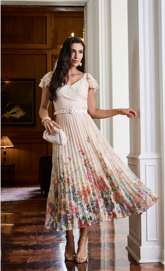 VESTIDO LUZIA FAZZOLLI CHIFFON PLISSADO ESTAMPADO