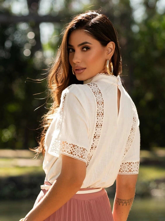 Blusa Luzia Fazzolli Linho Com Entremeio Off