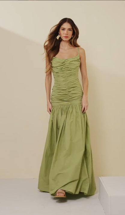 VESTIDO VIBER ALGODÃO DRAPEADO VERDE