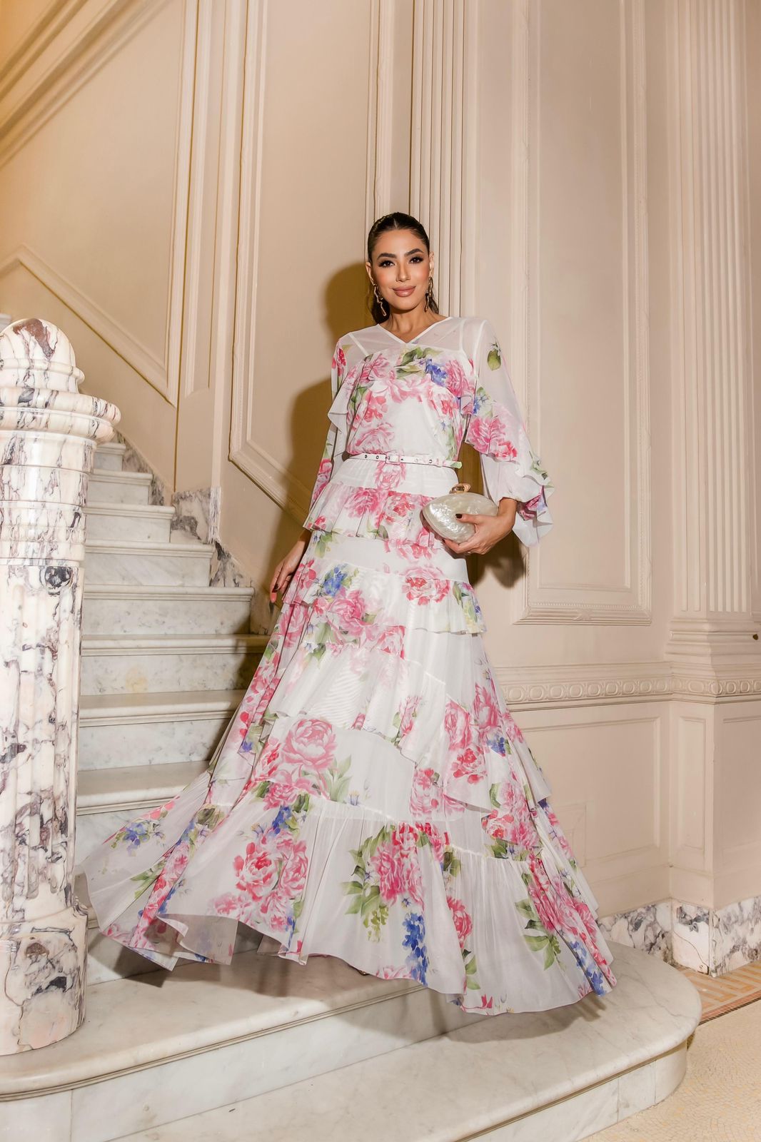 Vestido Luzia Fazzolli Tule Estampado Floral