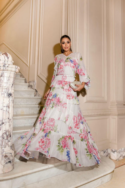 Vestido Luzia Fazzolli Tule Estampado Floral