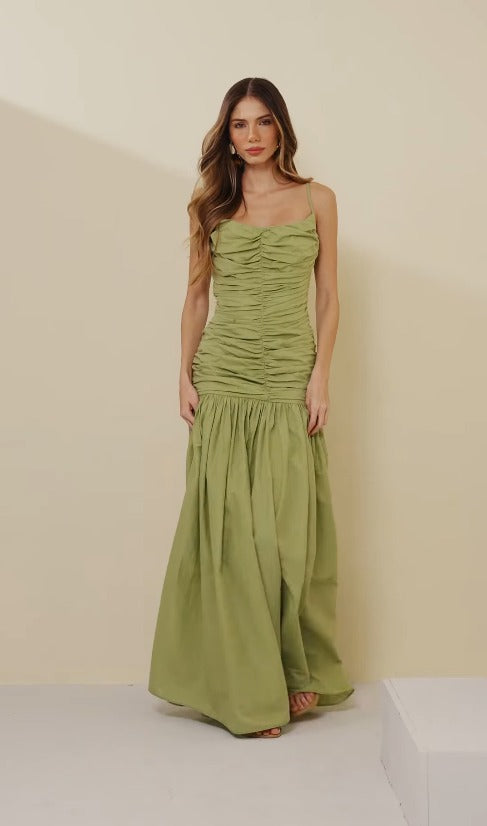 VESTIDO VIBER ALGODÃO DRAPEADO VERDE