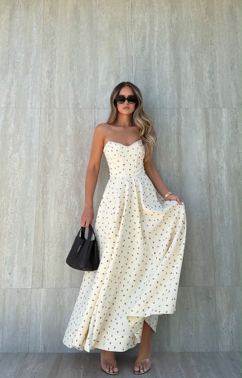 VESTIDO CLOUDE BRUNA ESTAMPADO CREME