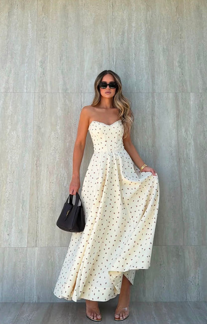 VESTIDO CLOUDE BRUNA ESTAMPADO CREME