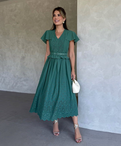 VESTIDO LUZIA FAZZOLLI VERDE BORDADO C/ CINTO