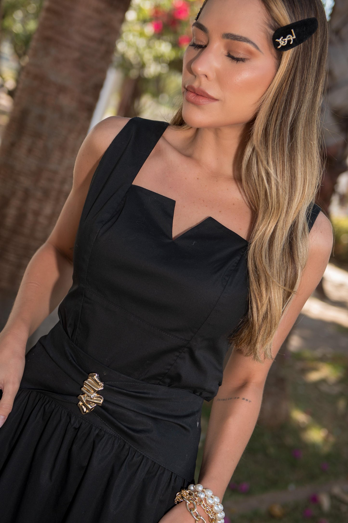 CONJUNTO LE'RIZZ SAIA C DET. E TOP TRICOLINE preto