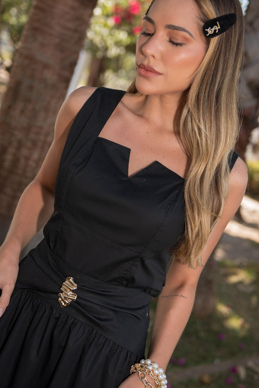 CONJUNTO LE'RIZZ SAIA C DET. E TOP TRICOLINE preto