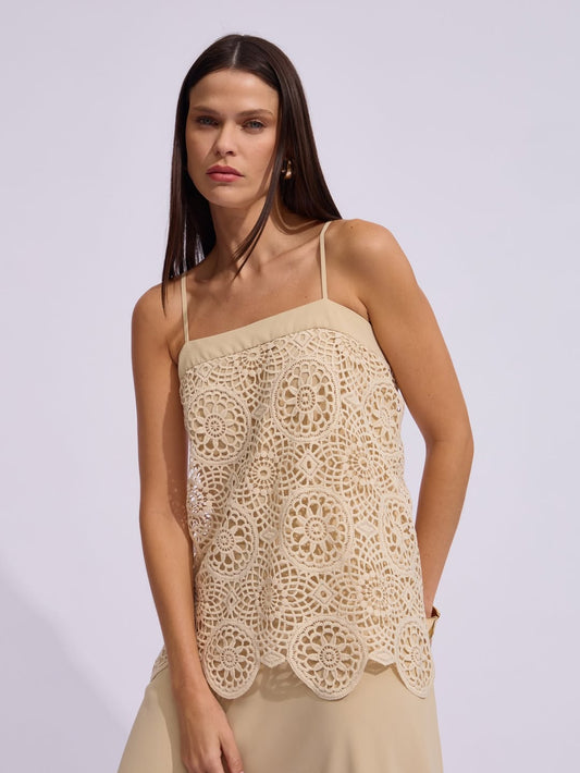 Vestido Raizz Detalhes Croche Daniela Creme