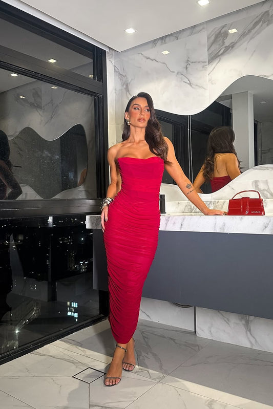 VESTIDO VUNHO MIDI TULE DRAPEADO FA