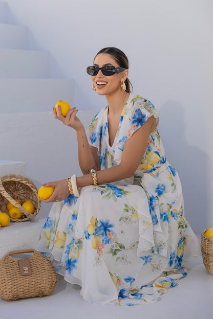VESTIDO LUZIA FAZZOLLI CHIFFON ESTAMPADO LIMÃO