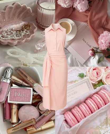VESTIDO LUZIA FAZZOLLI LINHO COM FENDA ROSA