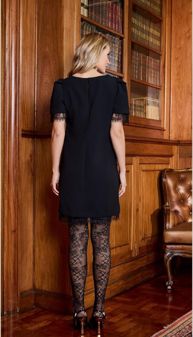 VESTIDO LUZIA FAZZOLLI CREPE SATIN DET RENDA PRETO