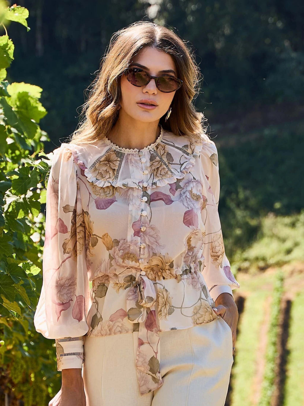 BLUSA LUZIA FAZZOLLI PEPLUM CHIFFON FLORAL