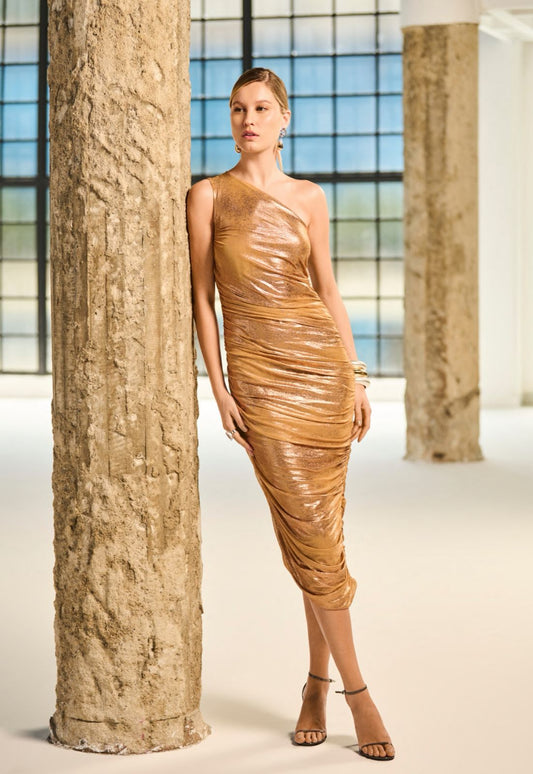 VESTIDO RAIZZ DOURADO METALLIC TULE
