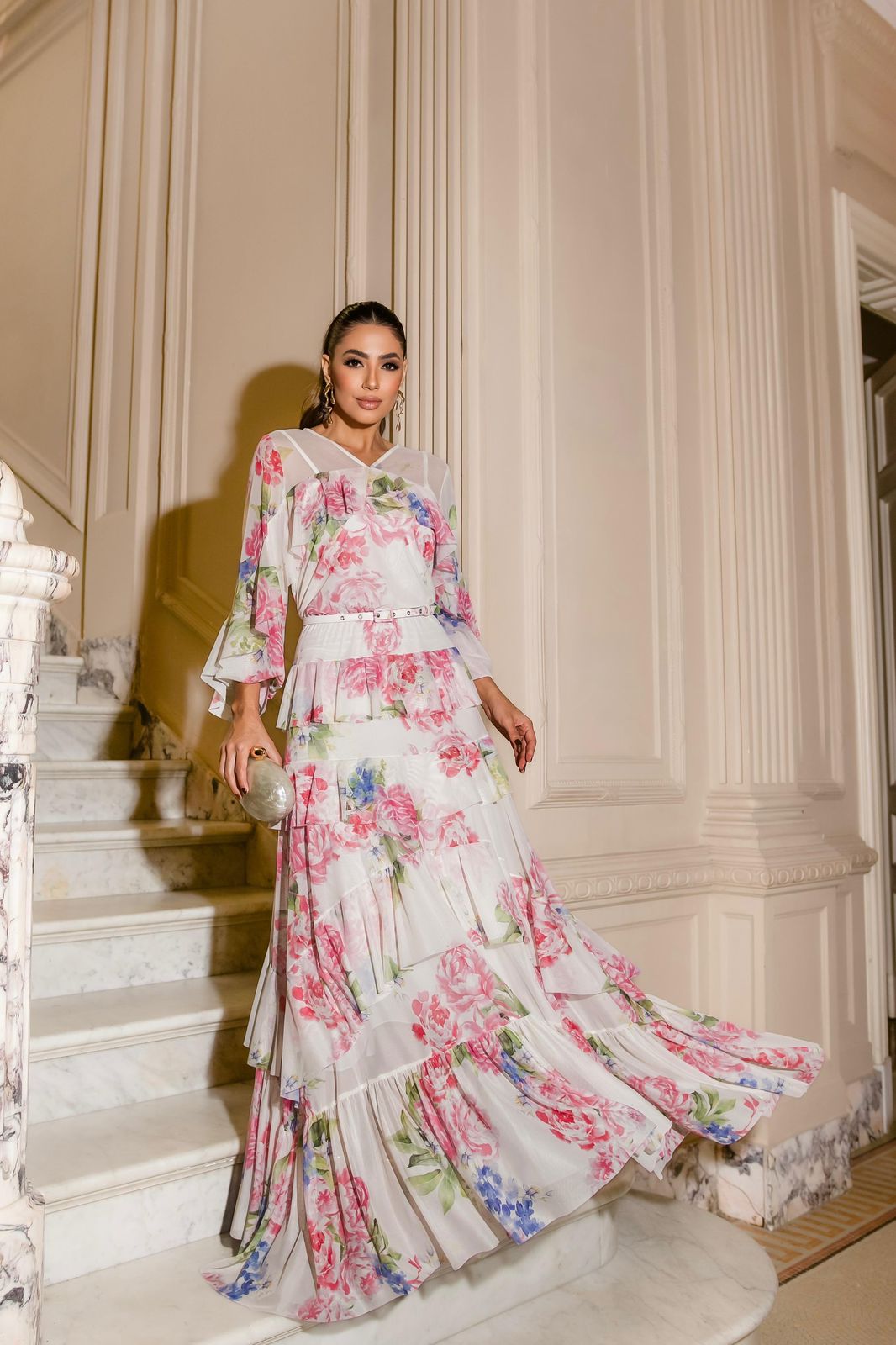 Vestido Luzia Fazzolli Tule Estampado Floral