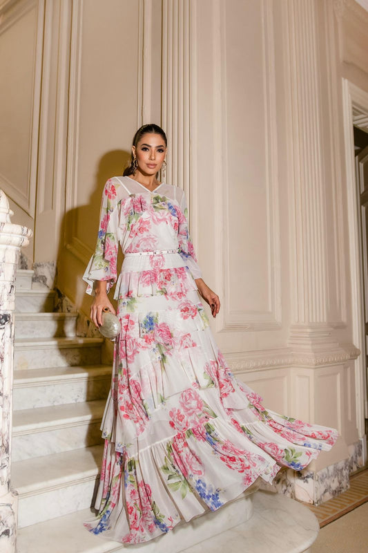 Vestido Luzia Fazzolli Tule Estampado Floral