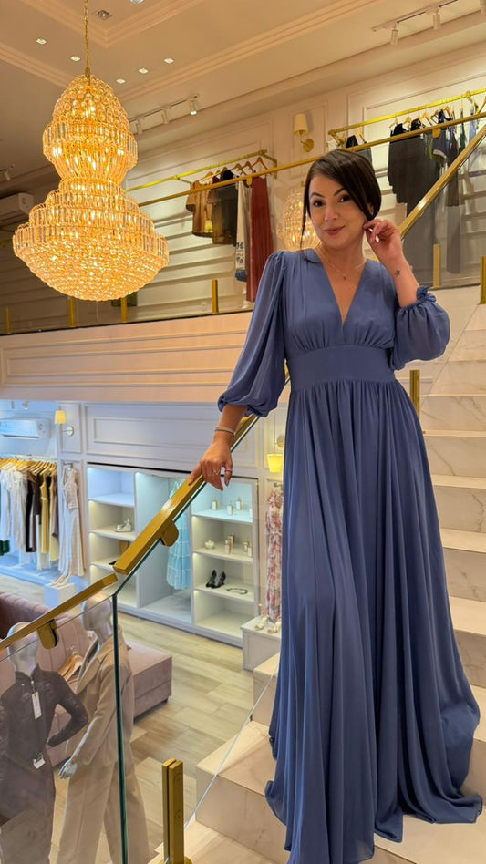VESTIDO AVE RARA LONGO MIRIAN AZUL