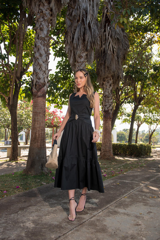 CONJUNTO LE'RIZZ SAIA C DET. E TOP TRICOLINE preto